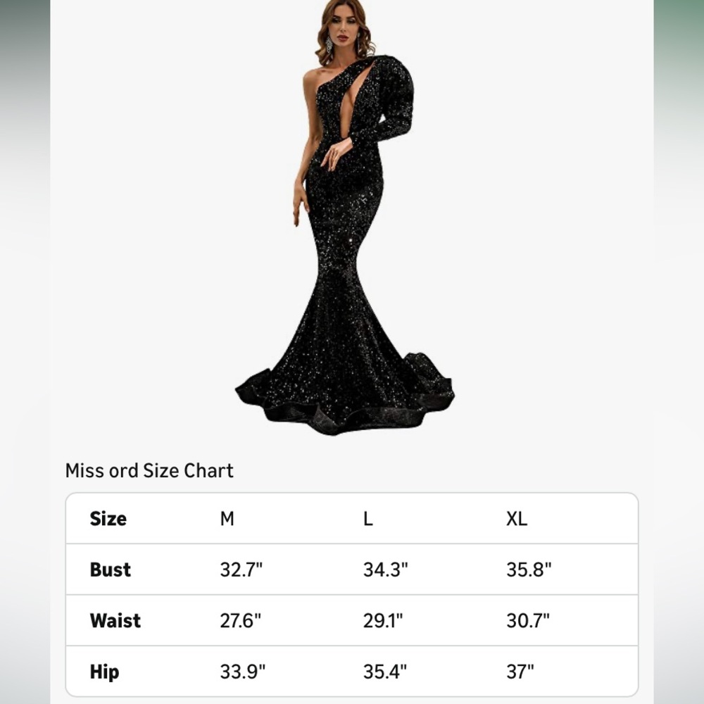 Missord Black Sequin One-Shoulder Gown - Picture 5 of 6